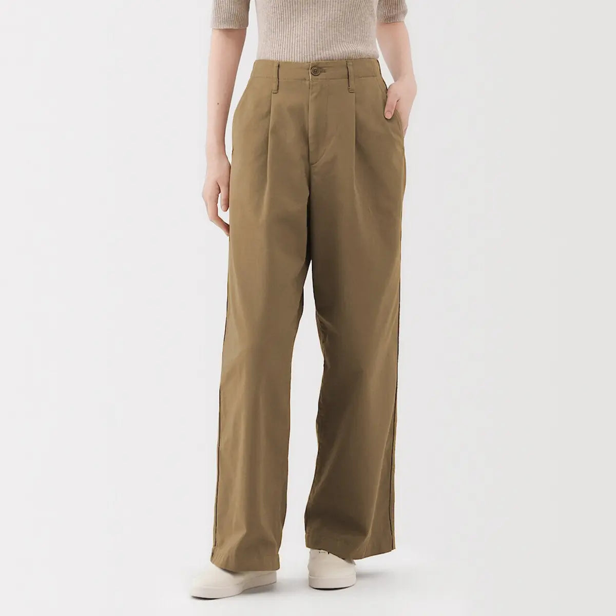 [MUJI] Slub Chino Pleated Wide Pants / 슬러브 치노 턱 와이드 팬츠