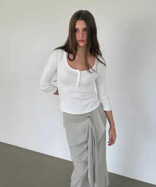 [ASURA] COTTON HENLEY MID SLEEVE T (VINTAGE IVORY)