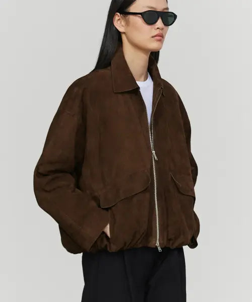 [MASSIMO DUTTI] Oversized Suede Leather Bomber Jacket / 오버사이즈 스웨이드 레더 봄버 자켓