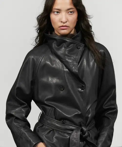 [MASSIMO DUTTI] Turtleneck Leather Short Trench Coat / 터틀넥 가죽 쇼트 트렌치코트
