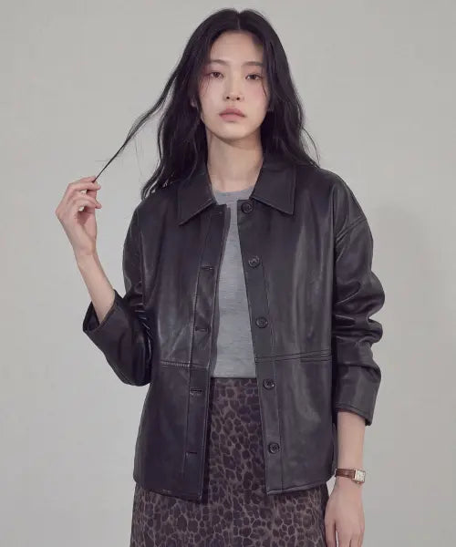 [STATIC BLOOM] Estine Leather Button Jacket / 에스틴 레더 버튼 자켓