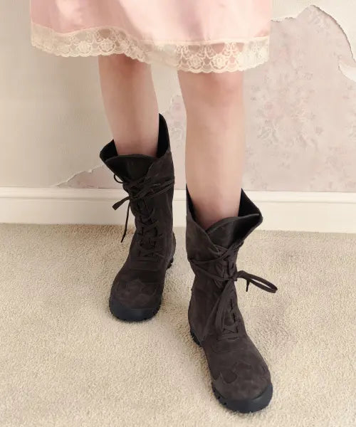 [SUNBURNPROJECT] WESTERN COW LEATHER LACE UP BOOTS, BROWN