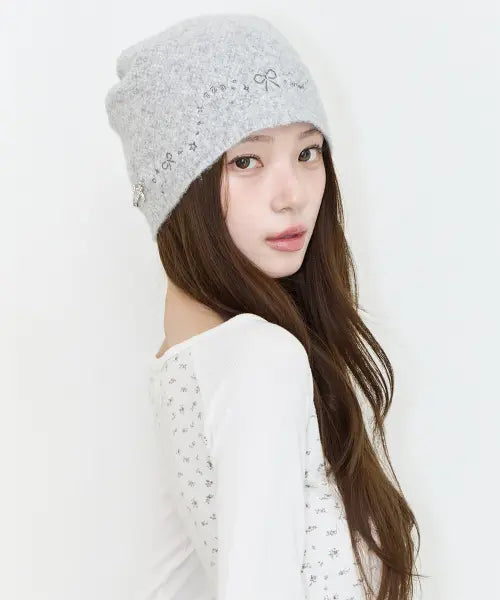 [ILLIGO] DRAWING EMBROIDERY BEANIE GRAY / 드로잉 자수 비니 그레이