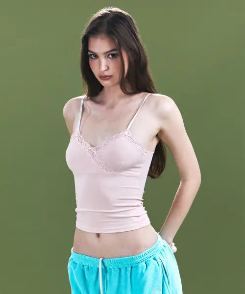 [PLEASENOFOLLOW] Flora Lace Sleeveless Top (Baby Pink)