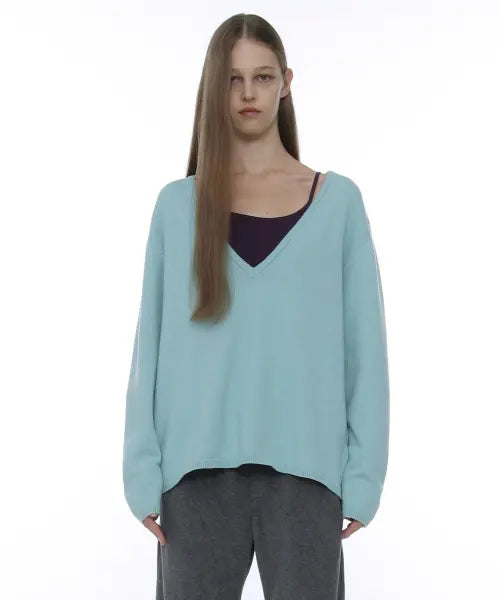 [PARTIMENTO WOMEN] PWC Oversized Deep V-Neck Knit Top - Mint / PWC 오버사이즈드 딥 브이넥 니트 탑_민트