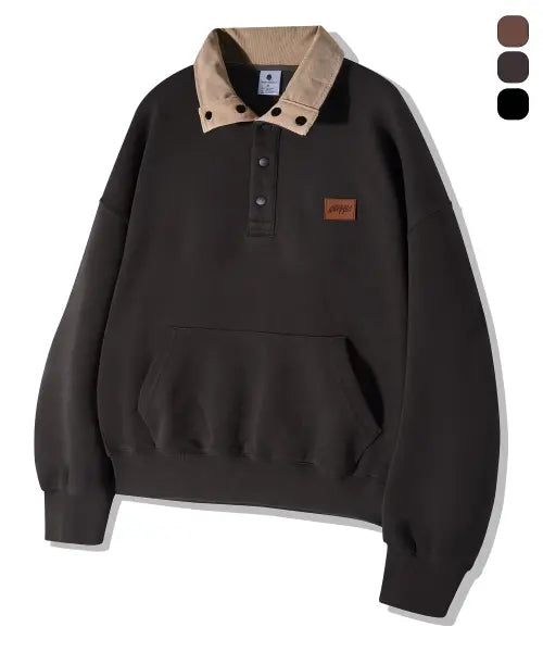 [GHOST REPUBLIC] Corduroy Half-Button Semi-Cropped Sweat-Shirt 3-Color GMT-163 / 코듀로이 하프버튼 세미크롭 맨투맨 3Color GMT-163