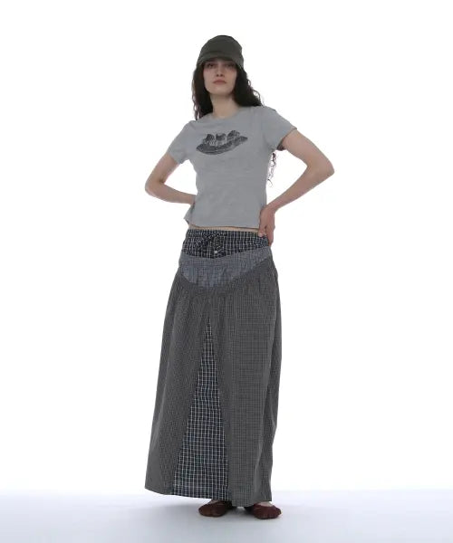 [PARTIMENTO WOMEN] MULTI LAYERED MAXI SKIRT_NAVY CHECK / 멀티 레이어드 맥시 스커트_네이비 체크