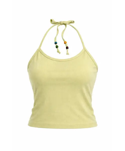 [SSERPE] Beads Pigment Halterneck Sleeveless Lemon / 비즈 피그먼트 홀터넥 슬리브리스 레몬