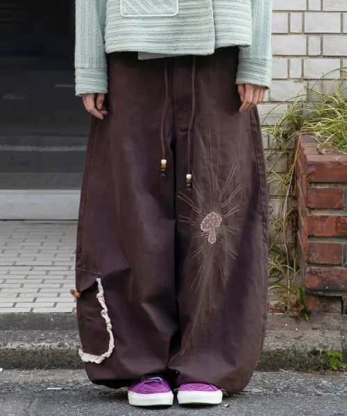 [RuNaKi'Hu'] Tsugitabi Lace Balloon Pants (Plum) / WXP104 츠기타비 레이스 벌룬 팬츠 (PLUM)