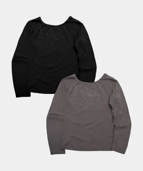 [PLACE STUDIO] Place Applique Cubic Rivet Point Soft Boat Neck Long Sleeve T-Shirt _2COLOR / 플레이스 아플리케 큐빅 리벳 포인트 소프트 보트넥 롱슬리브 긴팔 티셔츠 _2COLOR