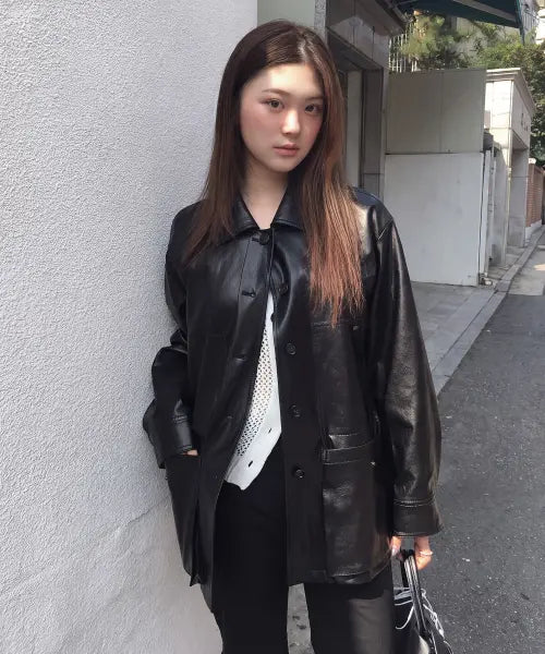 [OLIVE DES OLIVE] Leather Work Jacket OE6XJ8780 / 레더 워크 자켓 OE6XJ8780