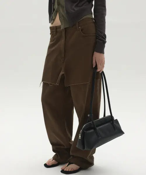 [LCDC™] FRAYED PANEL WIDE PANTS (BROWN)