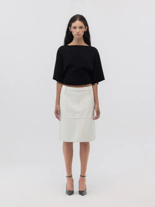 [GLOWNY] SOFT CURVE MIDI SKIRT (IVORY)
