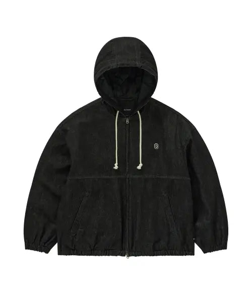[COVERNAT] RINGSPUN C LOGO DENIM HOODED JACKET / 링사 C 로고 데님 후드 자켓 블랙