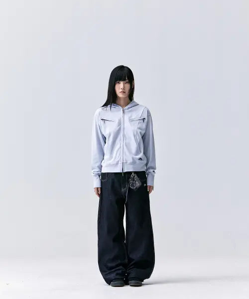[TANSANMAGNESIUM] Double Zipper Pocket Hooded Zip-Up (Sky Blue) / 더블 지퍼 포켓 후드집업 (스카이블루)