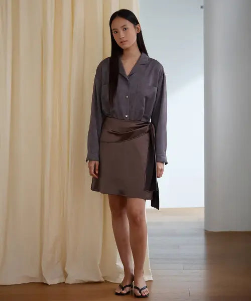 [AURE SEOUL] Satin Jacquard Shirt Jacket [Grey] / 사틴 자카드 셔켓 [그레이]