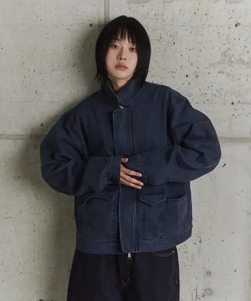 [9999ARCHIVE] High Neck Oblique Pocket Slub Jacket