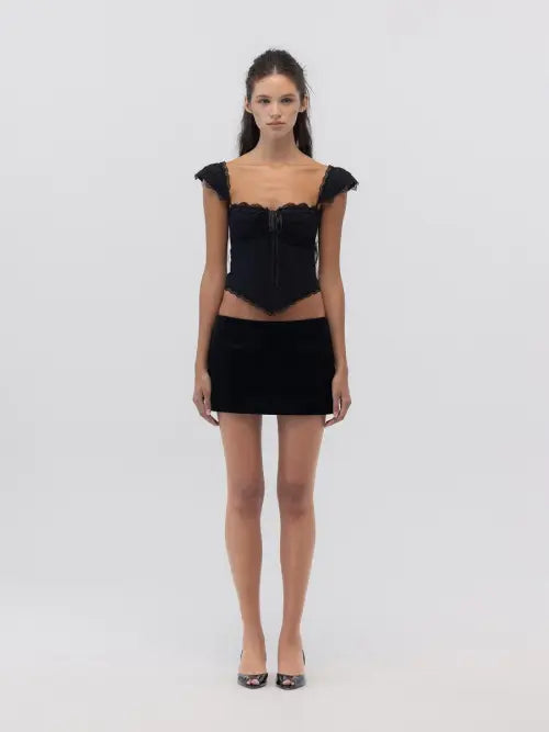 [GLOWNY] MATTE CRACK MINI SKIRT (BLACK)