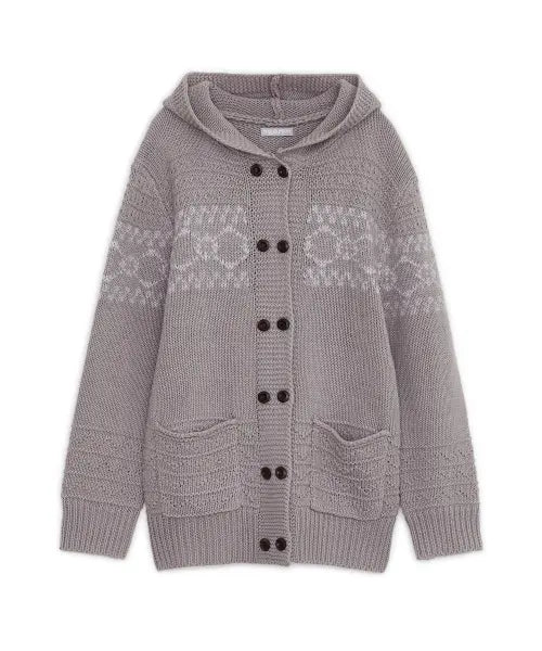 [HUG YOUR SKIN] Double button hood cardigan (Pink gray) / 더블 버튼 후드 가디건 (핑크 그레이)