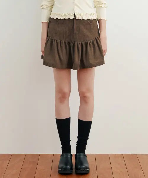 [SINOON] Flare Corduroy Mini Skirt (Ash Brown)