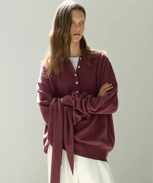 [LEVAR] Superfine Wool Henley Knit Set - Berry Plum