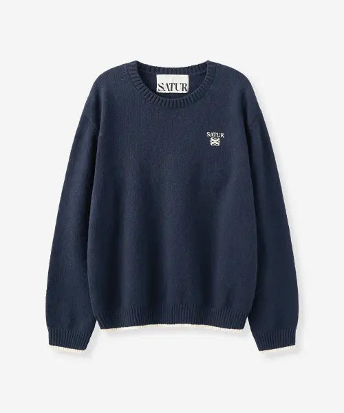 [SATUR] Boucle Crewneck Knit Navy / 부클 크루넥 니트 네이비