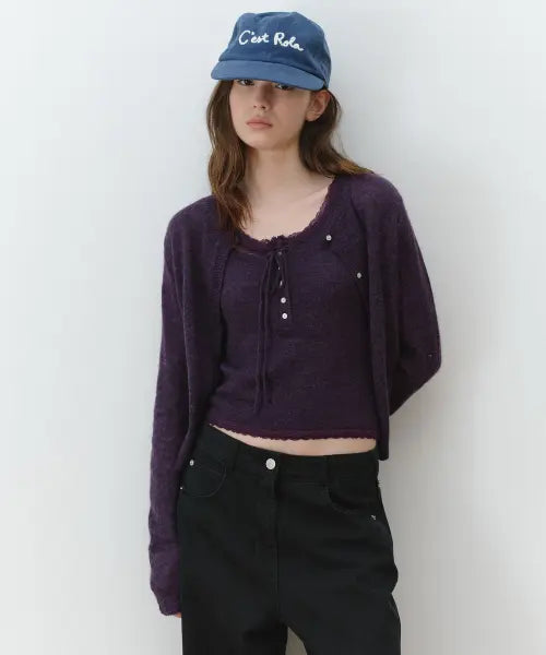 [ROLAROLA] SCALLOP CARDIGAN SET PURPLE