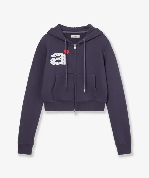 [AEAE] DOT Small Letter Crop Hood Zip Up [Purple]