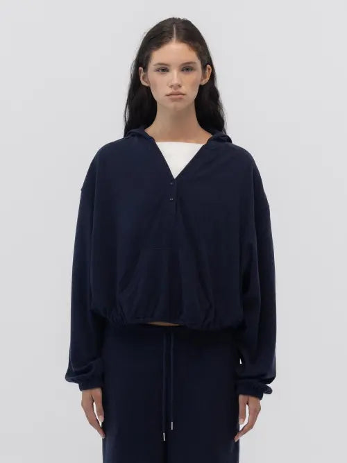 [GLOWNY] SNUG TERRY V-CUT HOODIE (NAVY)