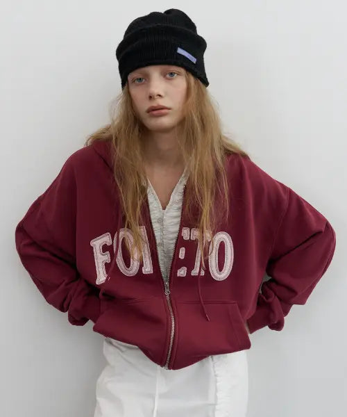 [FOETO] Code Patch Dying Hoody Zip-Up - Vintage Red
