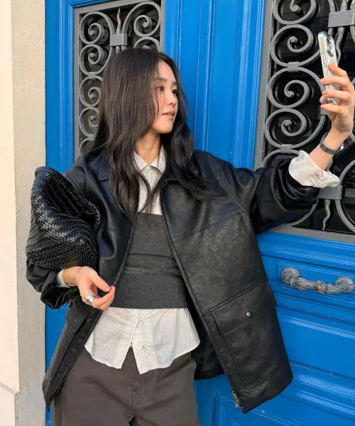 [HOWUS] Minimal Leather Jacket (Black)