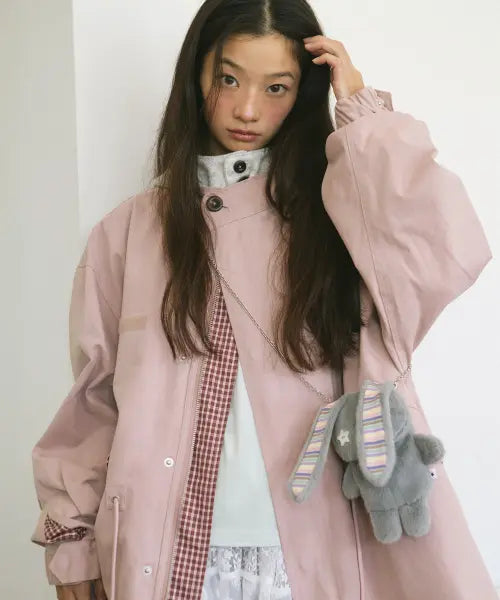 [CAVISH] CHECK HOODED FISHTAIL JACKET PINK(CV2GFFB960A)
