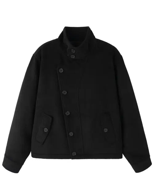 [OPENYARD(OY)] WRAP SHORT COAT - BLACK