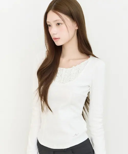 [ILLIGO] RUFFLE LAYERED LONG SLEEVE DOT / 러플 레이어드 롱슬리브 도트