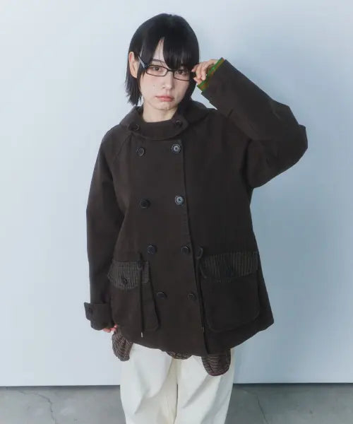 [CGP] Women's Vintage Check Contrast Hoodie Jacket - Khaki / (우먼) 빈티지 체크 배색 후디 자켓-카키