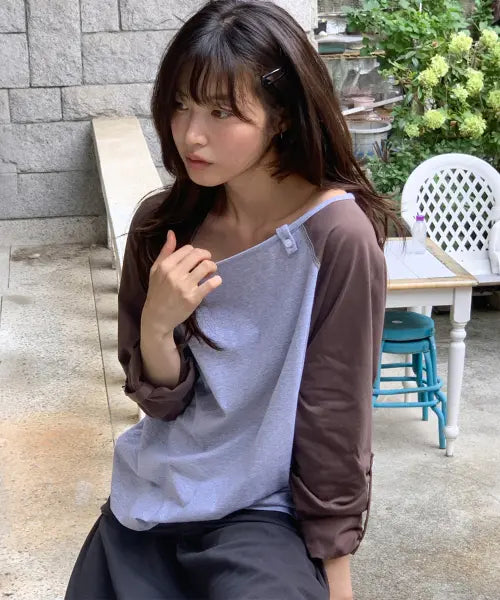 [RONRON] ROLL UP RAGLAN LONG SLEEVE BROWN