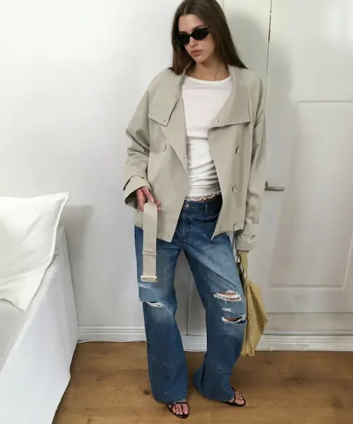 [BITTERCELLS] High Neck Half Trench Jacket-Light Beige / 하이넥 하프 트렌치 자켓-라이트 베이지
