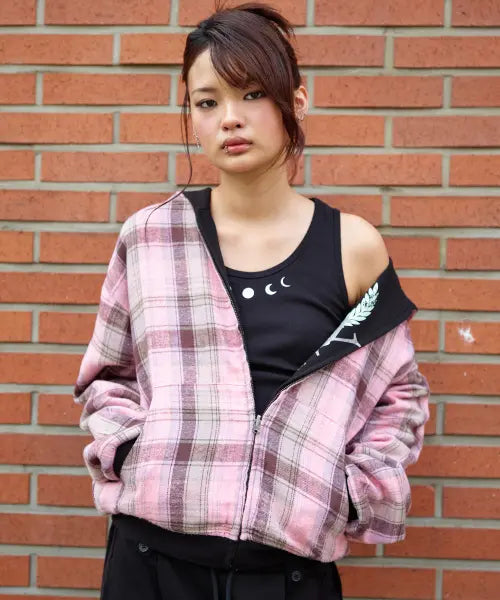 [NYXX] REVERSIBLE CHECK HOOD ZIP-UP  BLACK / REVERSIBLE CHECK HOOD ZIP-UP BLACK