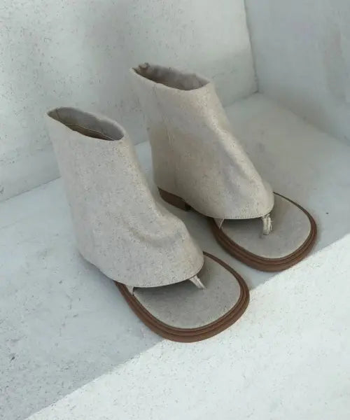 [UMBRELLA ON THE GO] Women's Signature Linen Open-Toe Ankle Boots / 우먼즈 시그니처 린넨 오픈토 앵클부츠