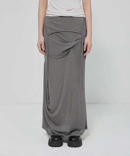 [FLAREUP] Asymmetrical Draped Long Skirt (FL-263_Gray)