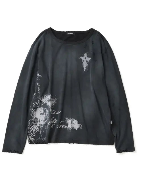 [NOT4NERD] Raw Distressed Dirty Washed U-Neck Long Sleeve - Black