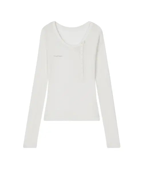[ROUGHTYPE] Unbalanced Henley Neck Sheer Long Sleeve - Ivory