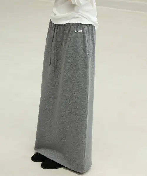 [LEVAR] Plain Jersey Maxi Skirt - Melange Grey