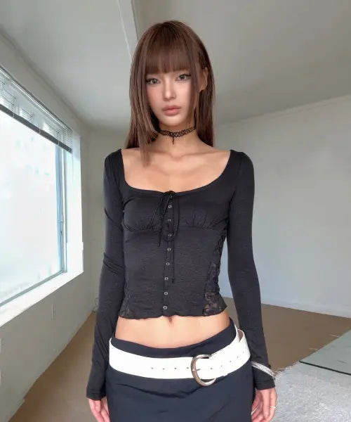 [UUUUP] Sophia Lace Cardigan - Black / 소피아 레이스 가디건 - 블랙