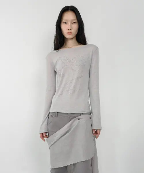 [NACHE] RIBBON TYPO LONG SLEEVE SAND BEIGE