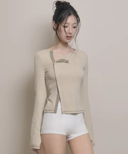 [OURRSHAPE] Open Snap Slim Longsleeve - Muted Beige