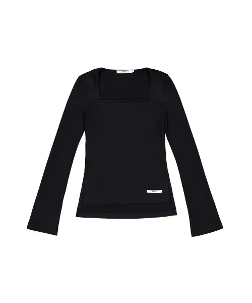 [FRANTICSERVICE] [3rd RE] Slim-fit square-neck bell-sleeve top - Black / [3rd RE] 스퀘어넥 슬림 벨 슬리브 티셔츠 - 블랙
