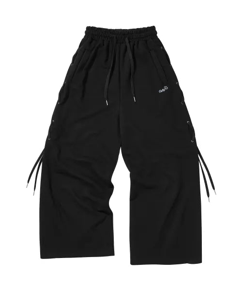 [OURSAYSOUR] Eyelet String Wide Pants Black / 아일렛 스트링 와이드 팬츠 블랙