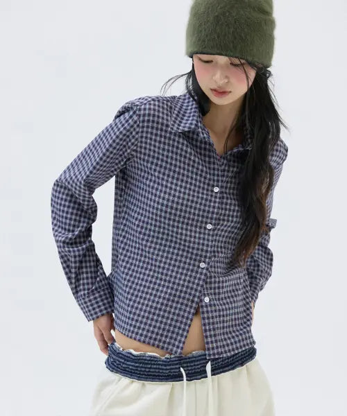 [MICHIKO LONDON KOSHINO] Flow Check Shirts Plum / 플로우 체크 셔츠 플럼