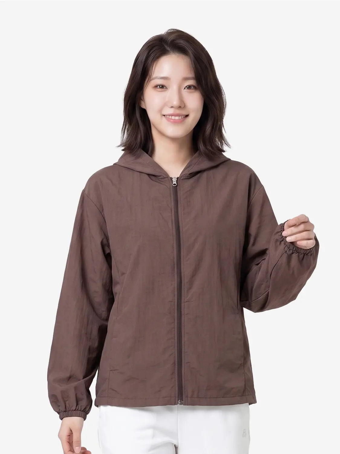 [DAISO] Nylon Hooded Zip-Up Windbreaker Jacket - Brown, L / 나일론후드집업바람막이 L 브라운
